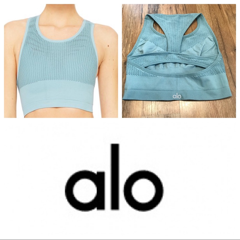 Light Blue Alo Yoga power mesh crop
